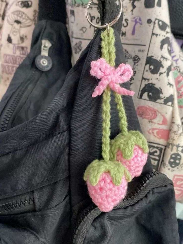 Cute Crochet Strawberry Keychain