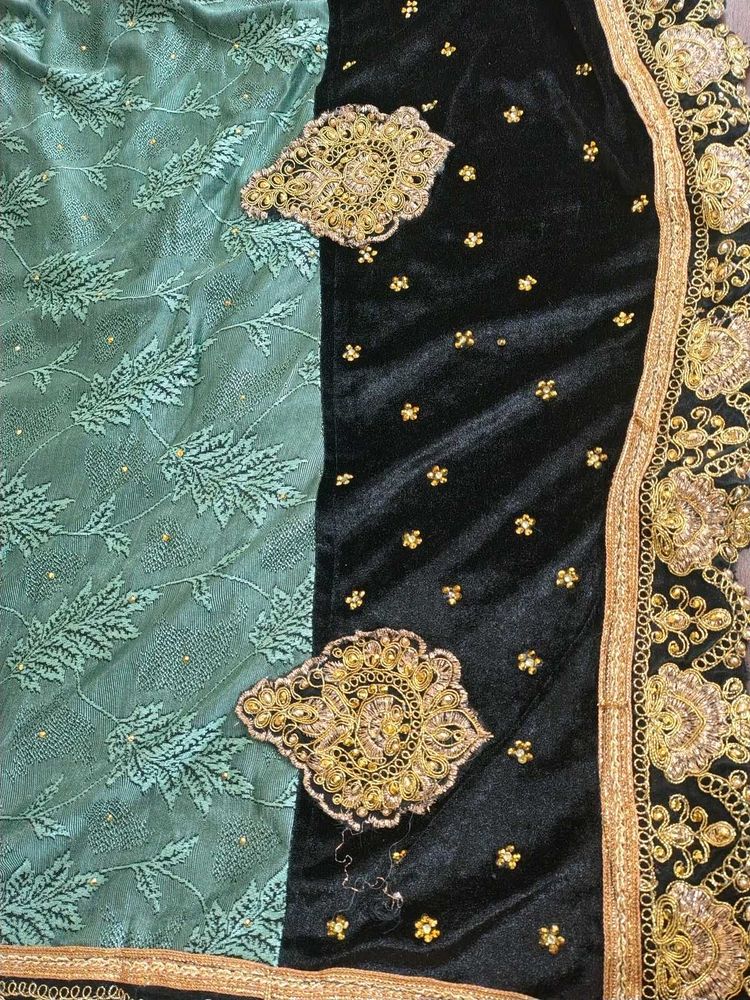Elegant Black &amp; Mint Green Embroidered Saree