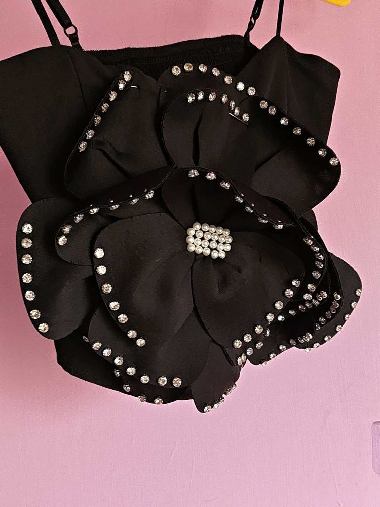 Stunning Black Embellished Floral Top