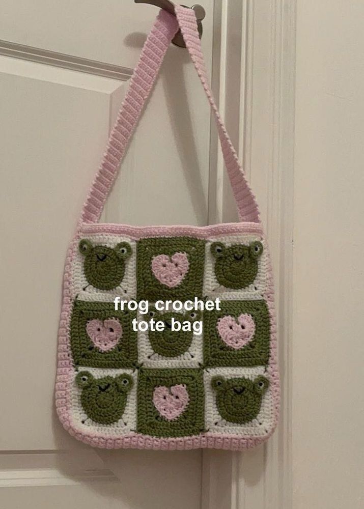 Cute Frog Crochet Tote Bag