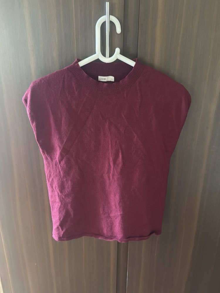 Maroon Sleeveless Mock Neck Knit Top