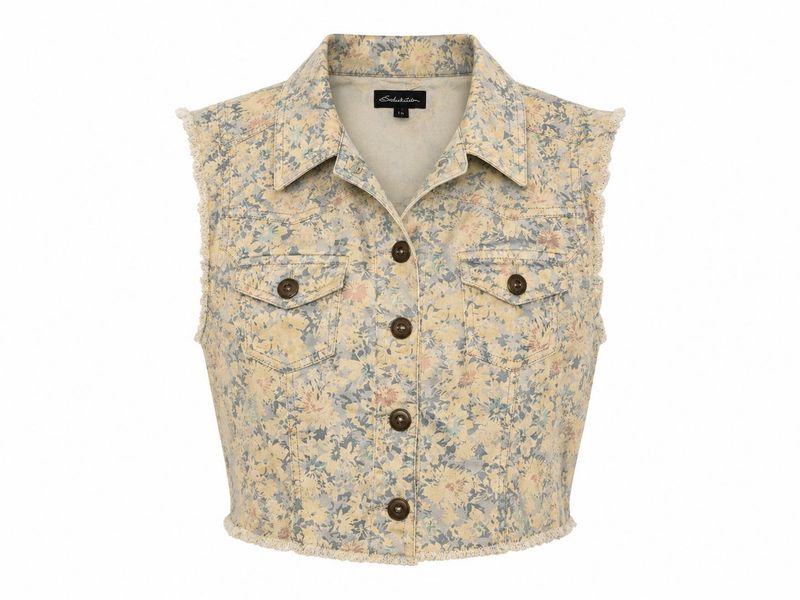 Floral Cropped Denim Vest
