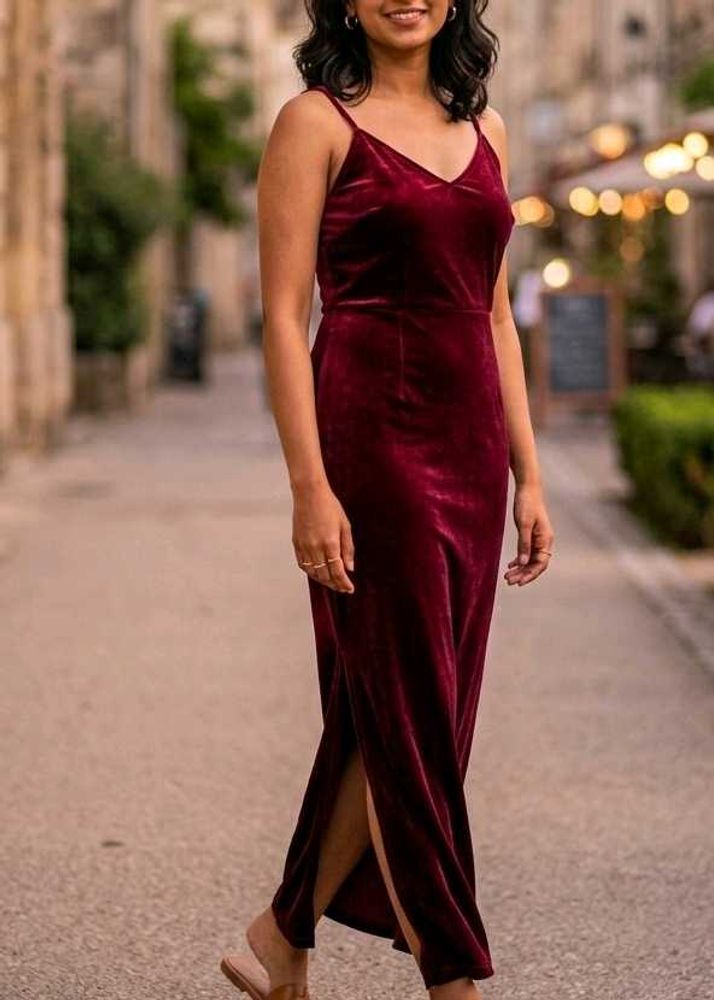 Elegant Velvet Spaghetti Strap Dress