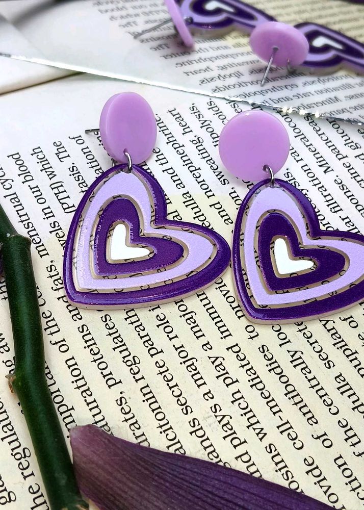 Heart Drop Earrings - Purple