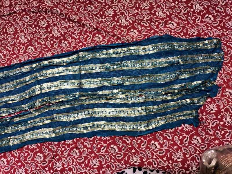 Teal Sequin Embellished Fabric