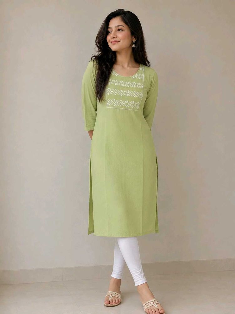 Lime Green Embroidered Kurta
