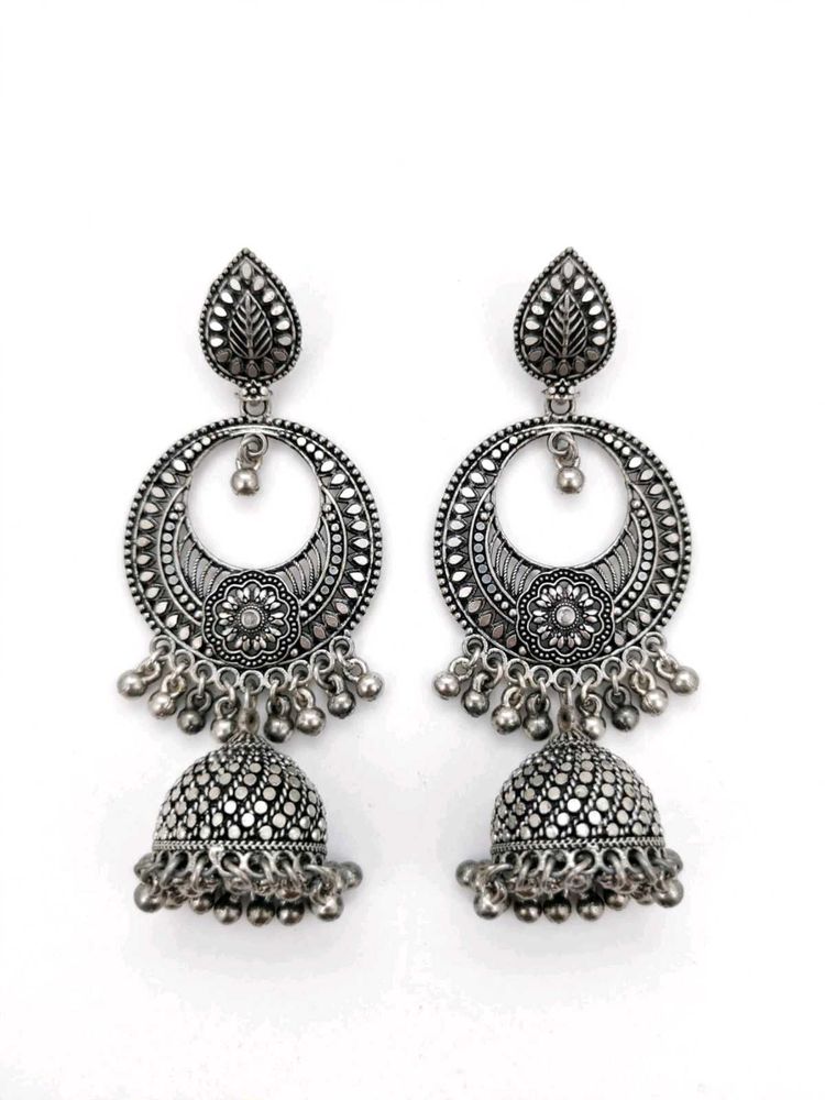 Oxidized Silver Jhumka Earrings