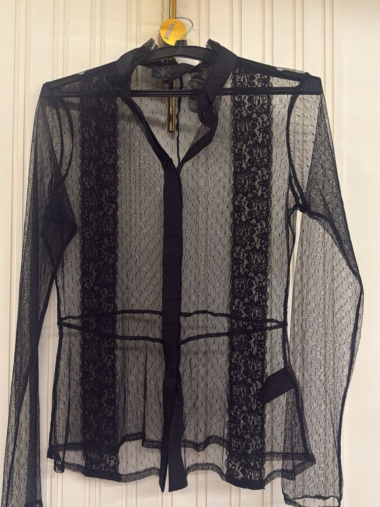 Elegant Black Sheer Lace Blouse