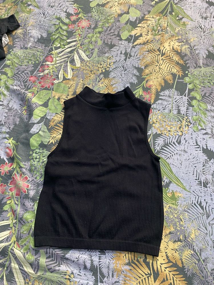 Sleeveless Mock Neck Ribbed Top