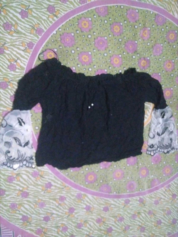 Chic Black Off-Shoulder Bell Sleeve Top
