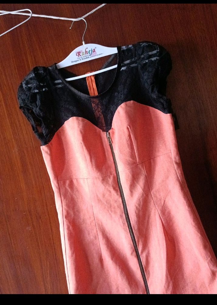 Coral &amp; Black Lace Dress