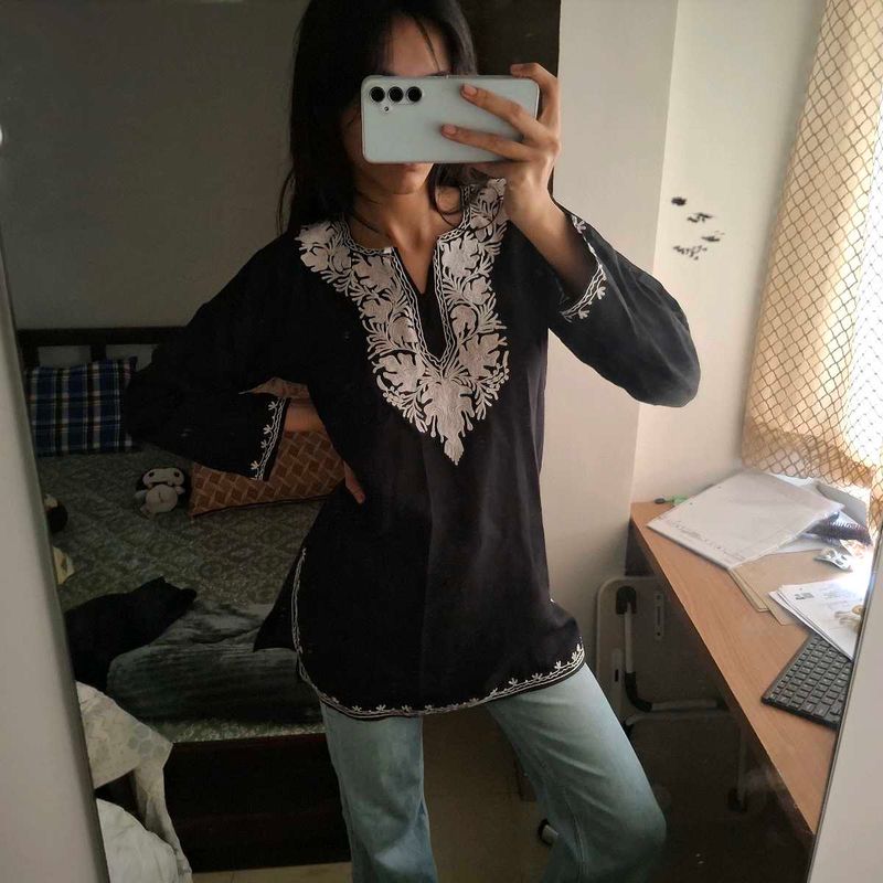 Embroidered Black Kurta