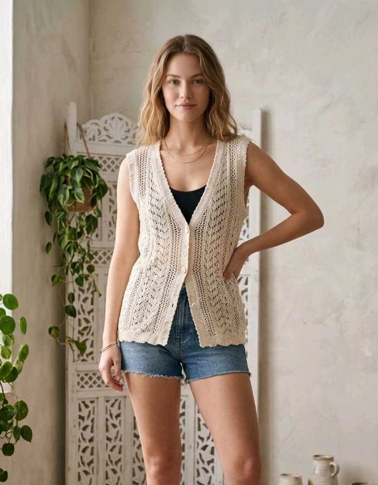 💝Chic White Crochet Knit Vest C
