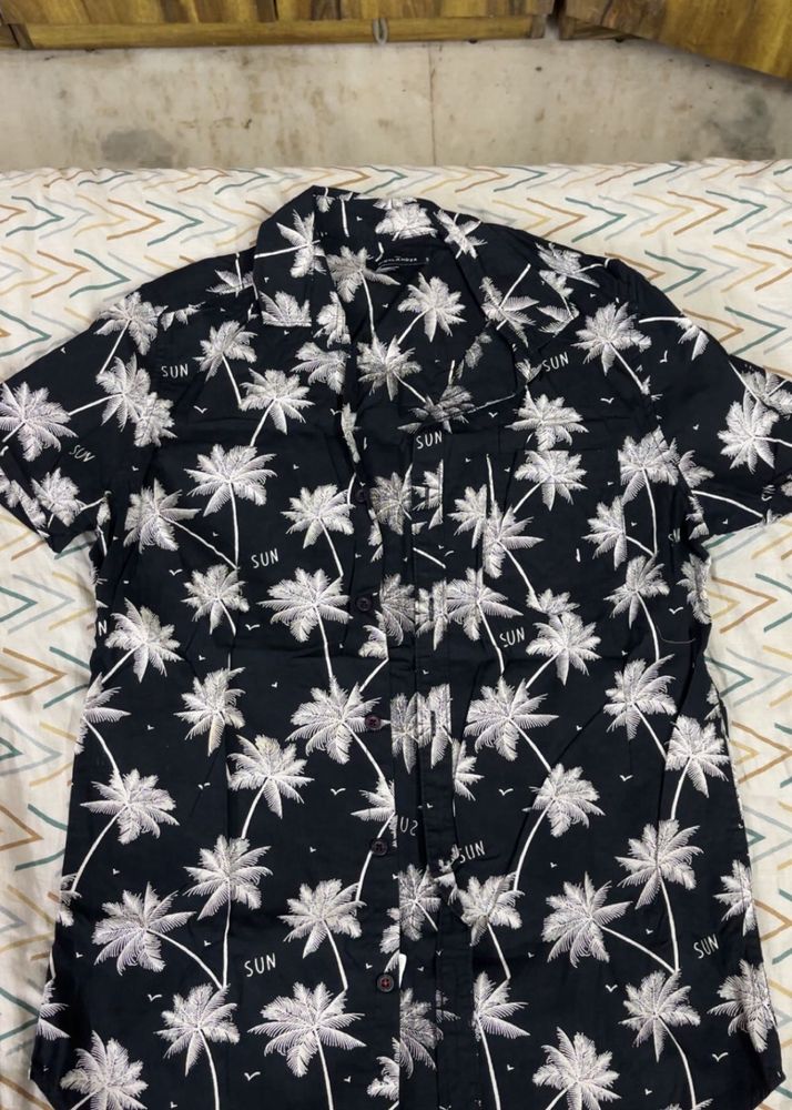 Men's Black Palm Tree Print Shirt