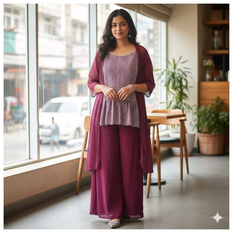 Elegant Maroon Kurta Set with Palazzo