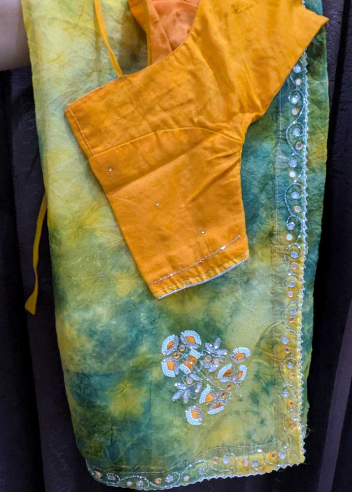 Vibrant Tie-Dye Saree with Embellished Blouse