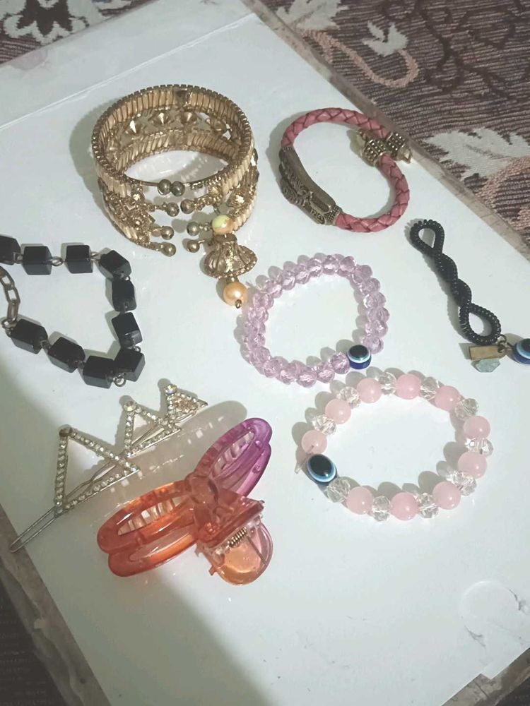 Combo of 6 bracelets and 2 hair accessories