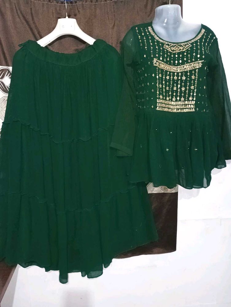 dark green kurti with lehga