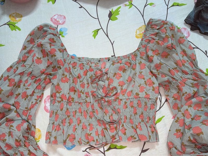 Floral Print Square Neck Top