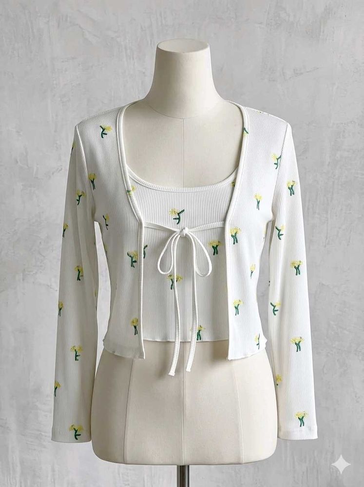 Floral Print Ribbed Knit Top