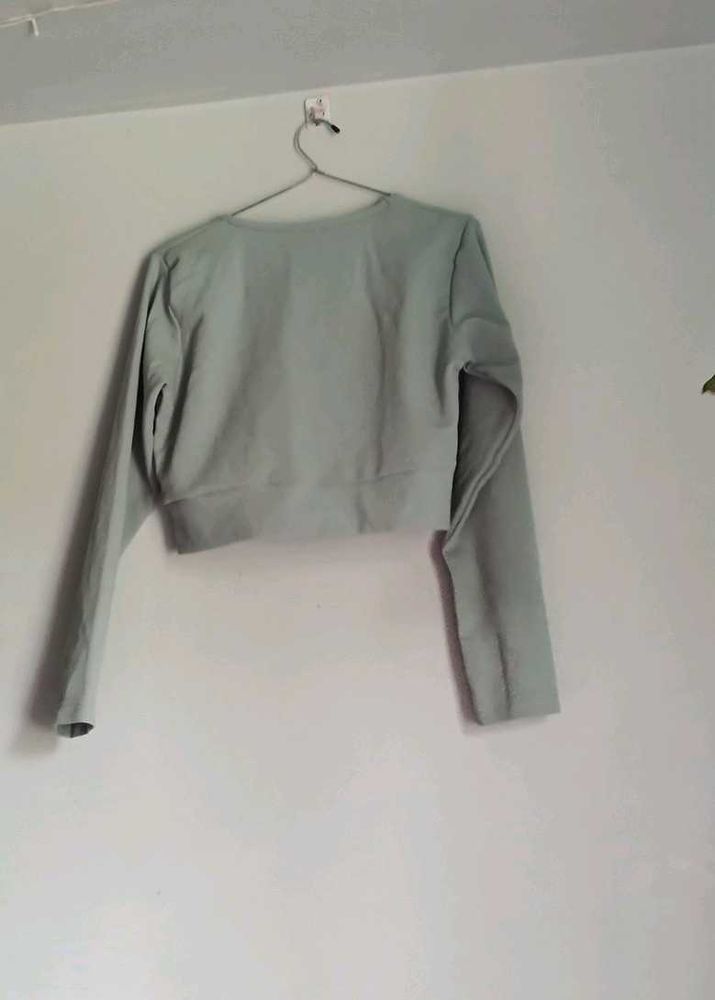 Mint Green Cropped Long Sleeve Top