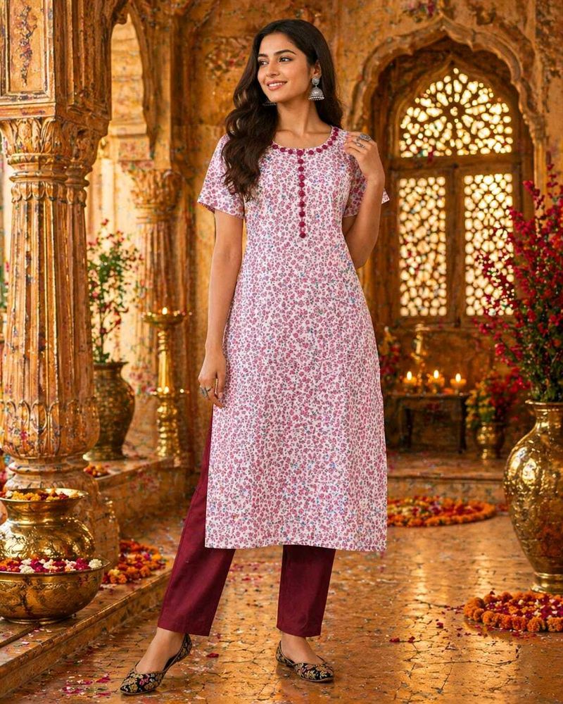 Beautiful Floral Kurta with Maroon Pants