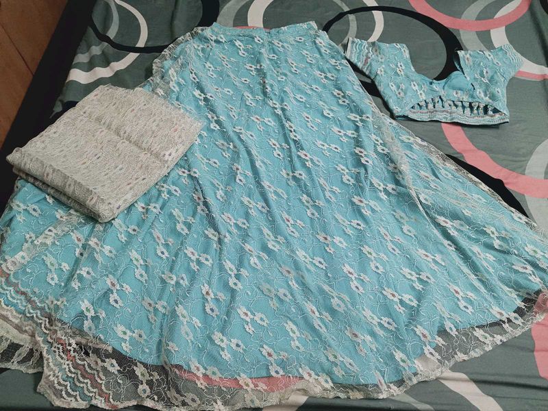Blue Lace Lehenga Choli Set