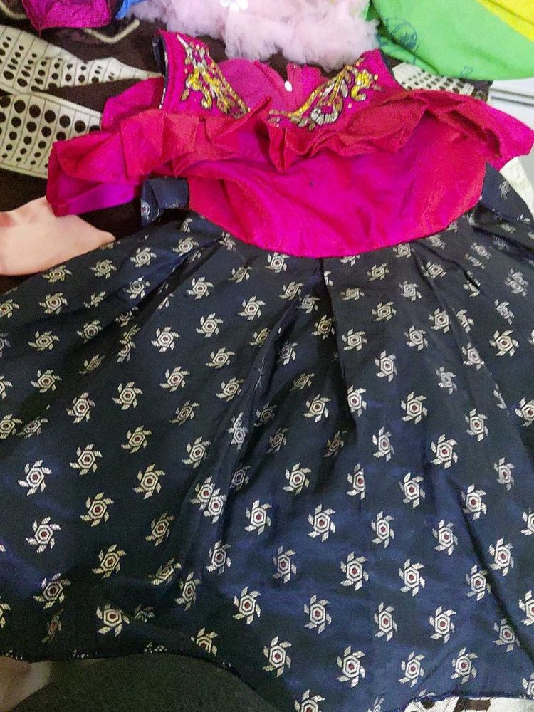 Designer Pink &amp; Navy Lehenga Choli Set