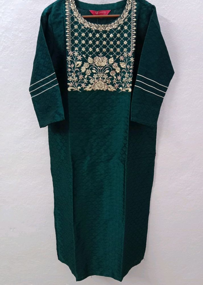 Emerald Green Embroidered Kurti