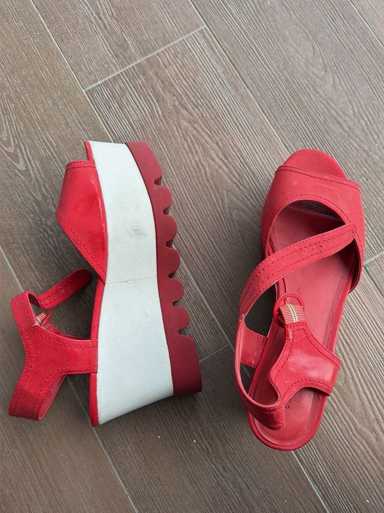 Red Platform Wedge Sandals