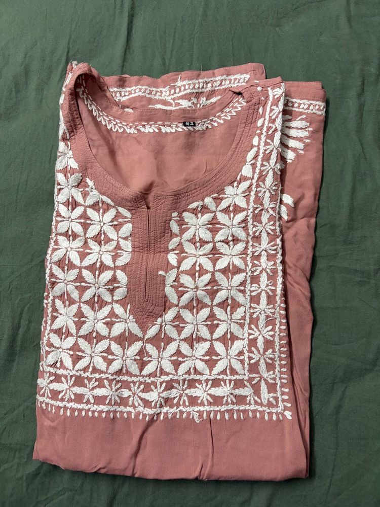 chikankari pink kurti short