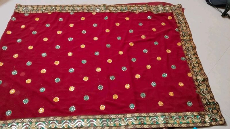Embellished Red Velvet Saree