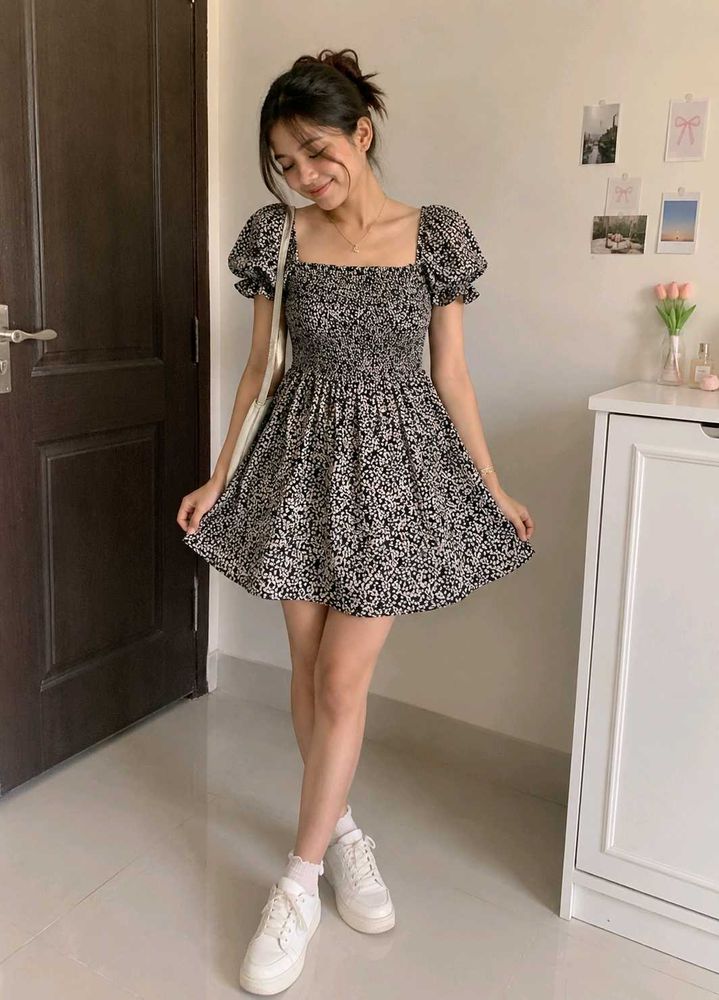 Floral Print Puff Sleeve Mini Dress