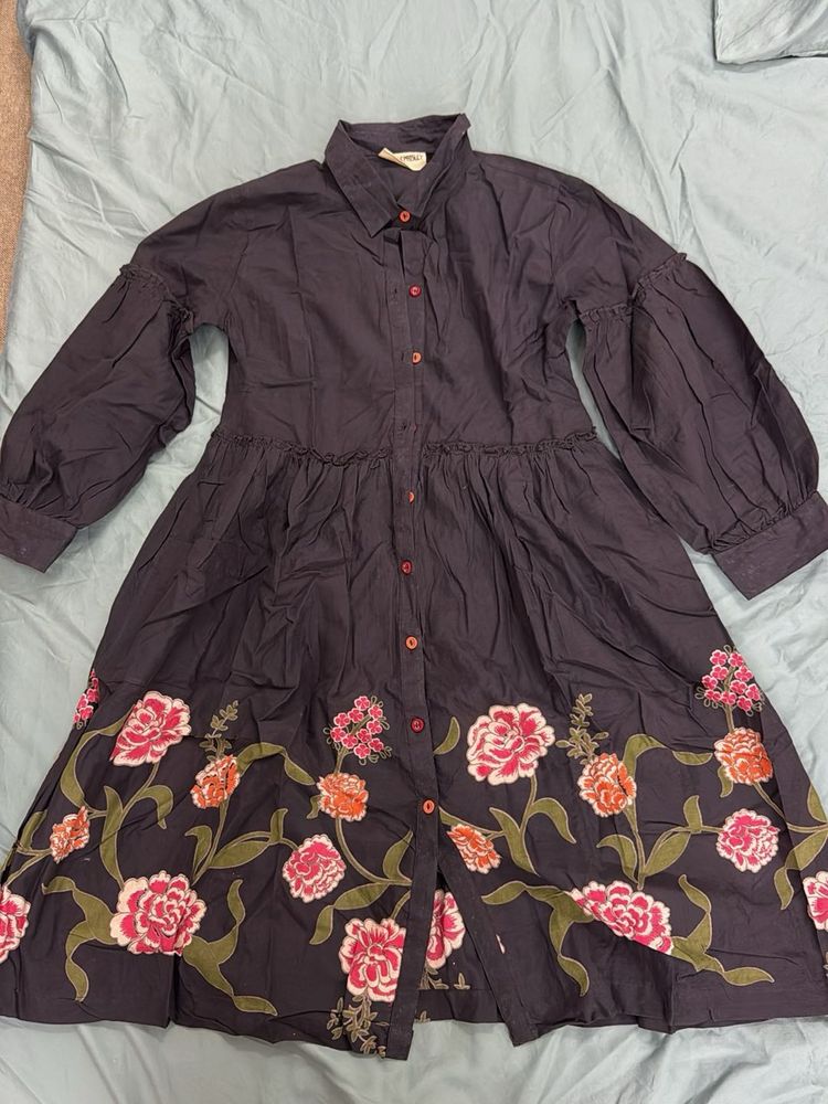 Boho Floral Print Button-Down Dress