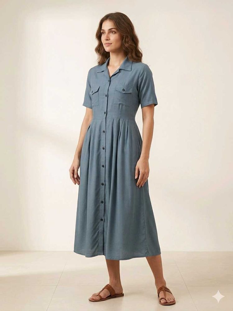 Stylish Blue Shirt Dress