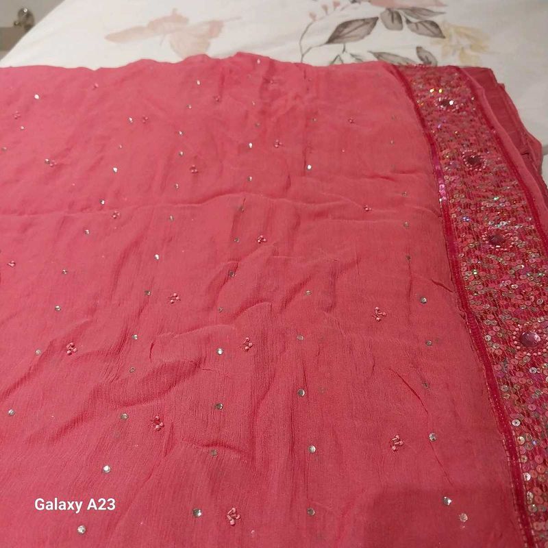 Elegant Pink Embellished Saree
