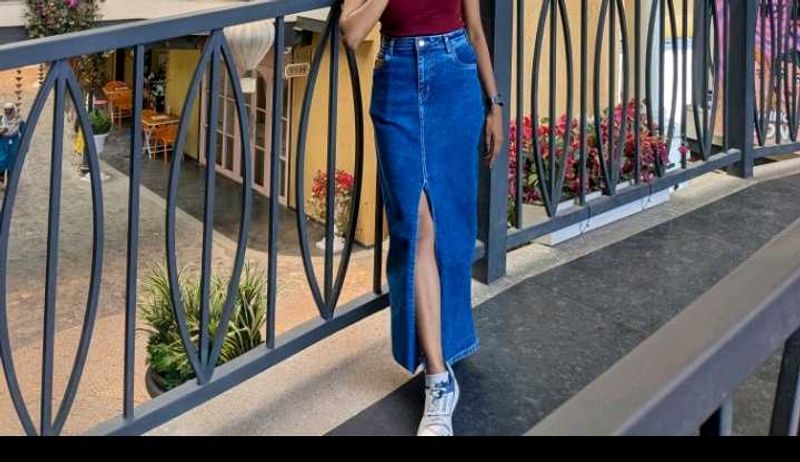 Maxi Denim Skirt with Slit