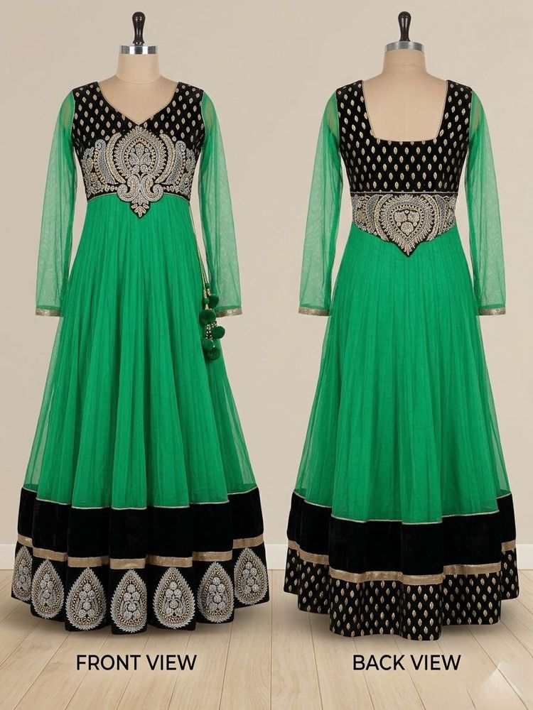 Stunning Green &amp; Black Anarkali Gown
