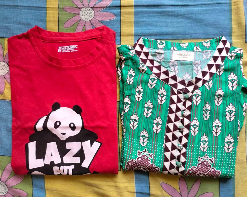Cute Panda T-Shirt &amp; Pretty Green Kurta Set