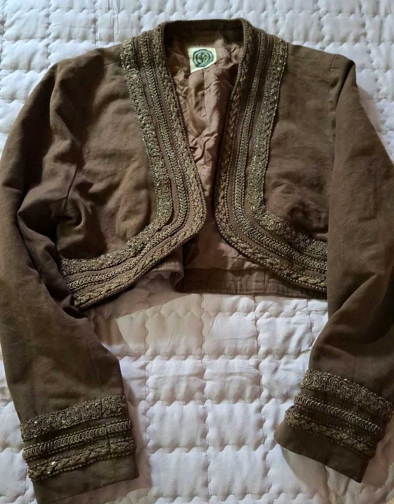 Embellished Brown Cropped Jacket