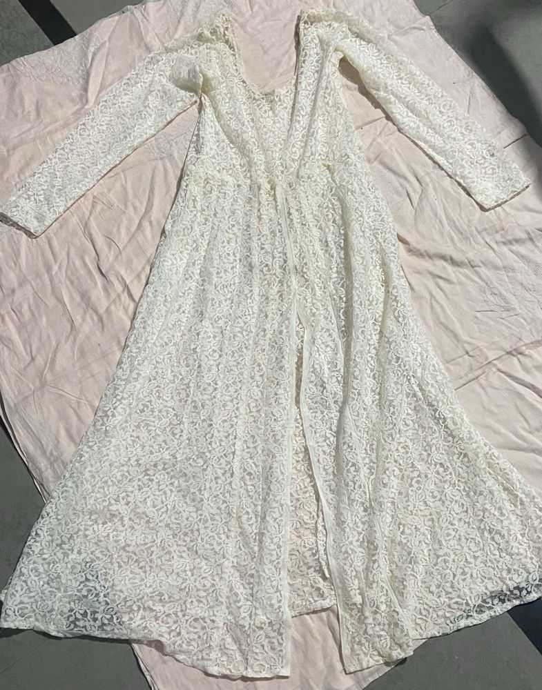 Full Elegant White Lace Dress