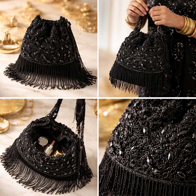 Elegant Beaded Crystal Fringe Bag