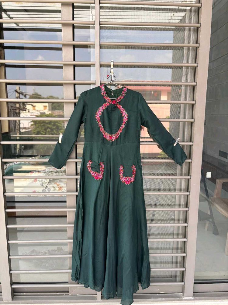 Elegant Embroidered Green Maxi Dress
