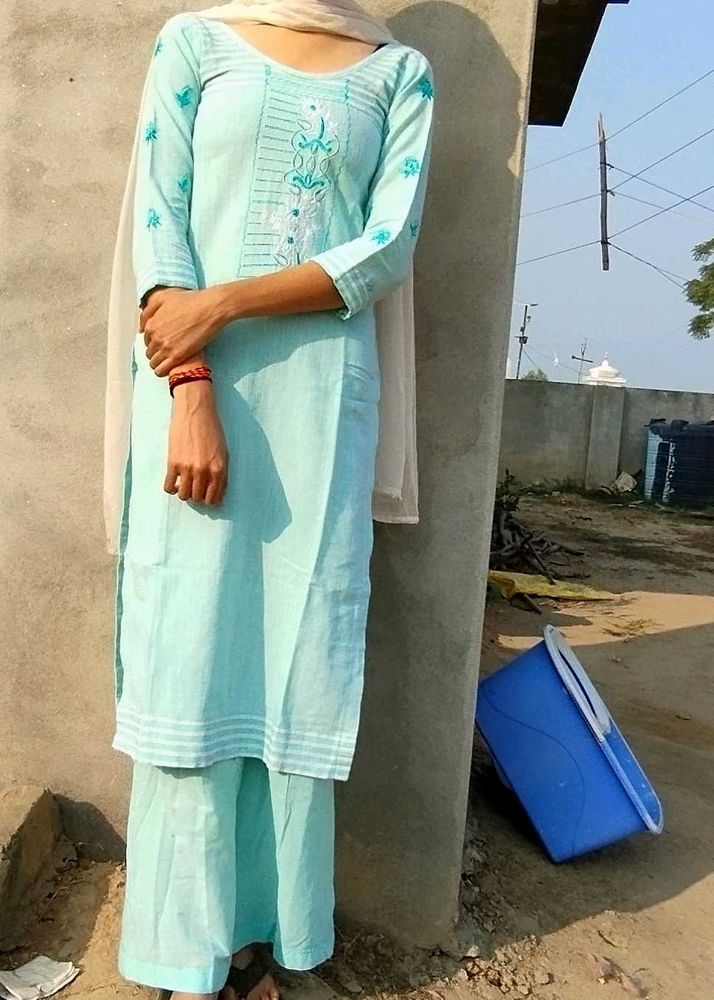 Sky Blue Cotton Kurta Set