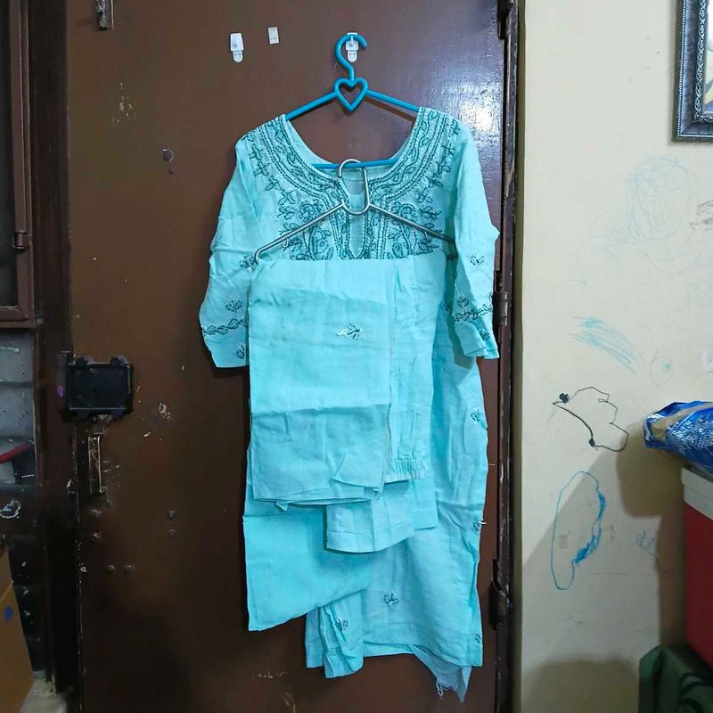 Beautiful sea green Kurta Set with Embroidery