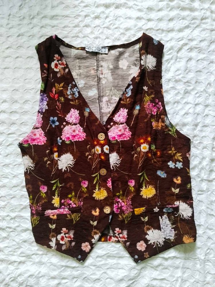 Boho Floral Print Sleeveless Vest