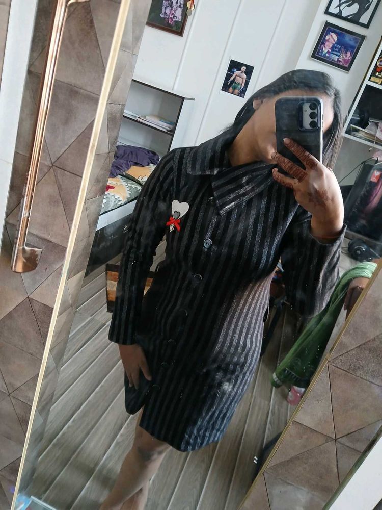 striped semi wool middi