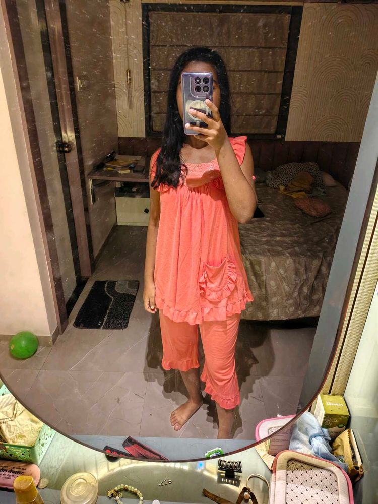 Comfortable Peach Night Suit Set