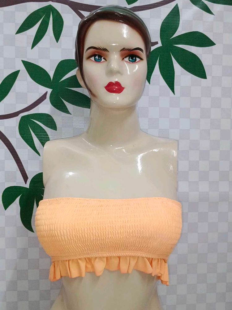(300)Peach Ruffle Tube Top