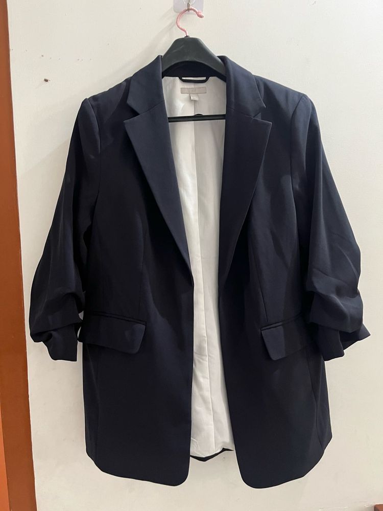 Navy Blue Blazer with ruched sleeve